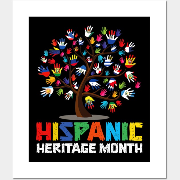 Hispanic Heritage Month Flags - Hand Flag Tree Roots Latino Wall Art by Eleam Junie